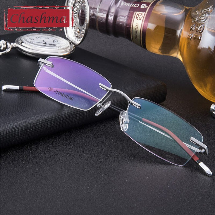 Chashma Men's Rimless Rectangle Titanium Eyeglasses 9202 Rimless Chashma
