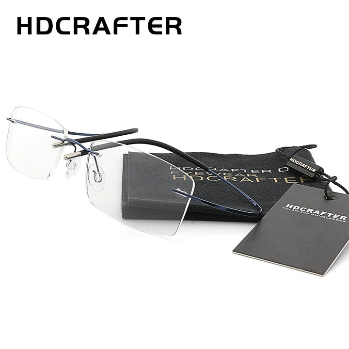 Hdcrafter Rimless Rectangle Titanium Frame Eyeglasses Unisex Rimless Hdcrafter Eyeglasses