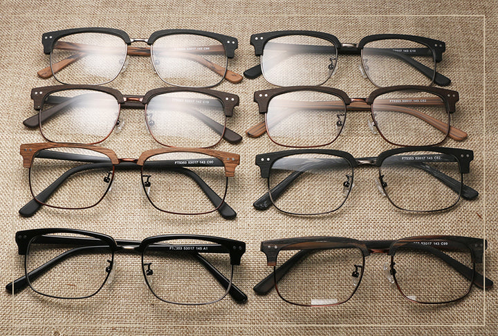 Hdcrafter Unisex Full Rim Square Wood Metal Frame Eyeglasses Lhb026 Full Rim Hdcrafter Eyeglasses