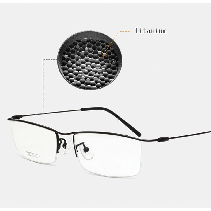 Hotony Men's Semi Rim Browline Titanium Frame Eyeglasses 6688 Semi Rim Hotony