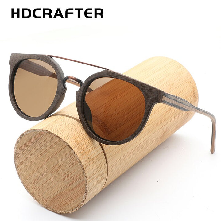 Hdcrafter Unisex Full Rim Round Wood Metal Frame Polarized Sunglasses Lhb023 Sunglasses HdCrafter Sunglasses   