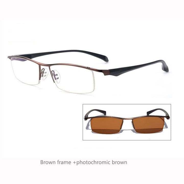 Men's Half Rim Titanium Frame Eyeglasses Photochromic P8011 Semi Rim Bclear