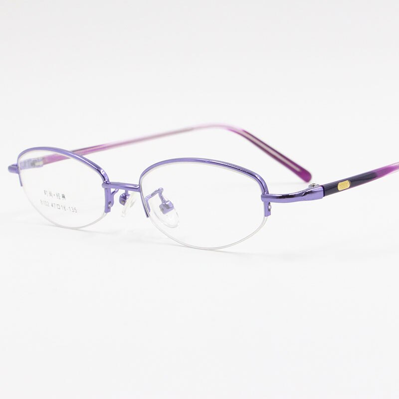 Women's Alloy Frame Semi Rim Eyeglasses 8102 Semi Rim Bclear Purple