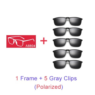 Ralferty Magnetic Sunglasses Men 5 In 1 Polarized Clip On Women Square Sunglases Ultra-Light Night Vision Glasses A8804 Clip On Sunglasses Ralferty 1 Frame 5 Gray Clips Blue Frame 