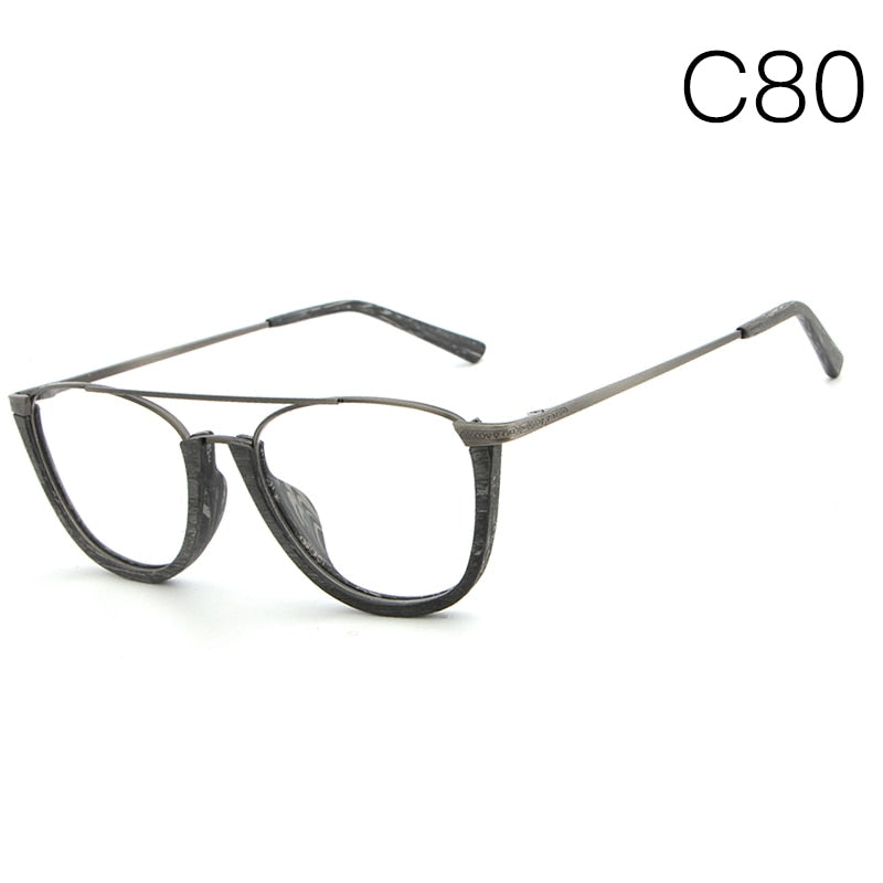 Hdcrafter Unisex Full Rim Round Double Bridge Wood Metal Frame Eyeglasses Hb032 Full Rim Hdcrafter Eyeglasses C80