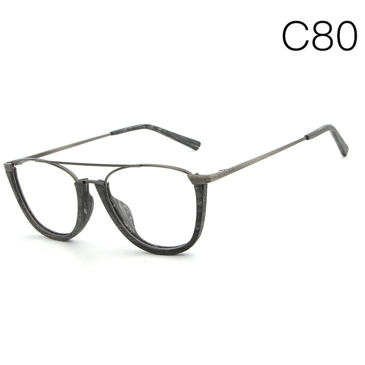 Hdcrafter Unisex Full Rim Round Double Bridge Wood Metal Frame Eyeglasses Hb032 Full Rim Hdcrafter Eyeglasses C80