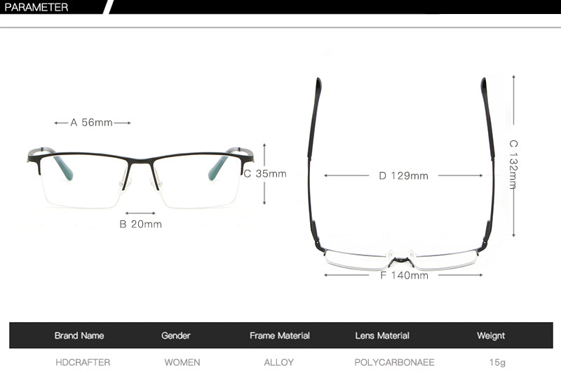 Hdcrafter Unisex Semi Rim Titanium Rectangular Square Frame Eyeglasses Lp6265 Semi Rim Hdcrafter Eyeglasses