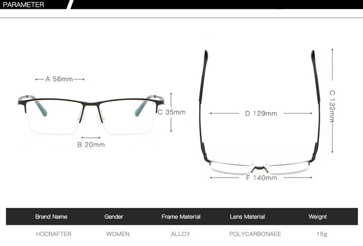 Hdcrafter Unisex Semi Rim Titanium Rectangular Square Frame Eyeglasses Lp6265 Semi Rim Hdcrafter Eyeglasses