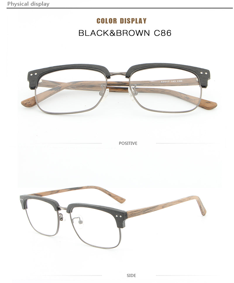 Hdcrafter Unisex Full Rim Square Wood Metal Frame Eyeglasses Lhb026 Full Rim Hdcrafter Eyeglasses