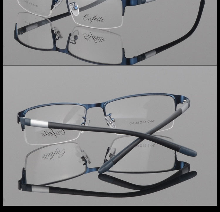 Men's Titanium Square Frame Half Rim Eyeglasses Gp8300 Semi Rim Bclear