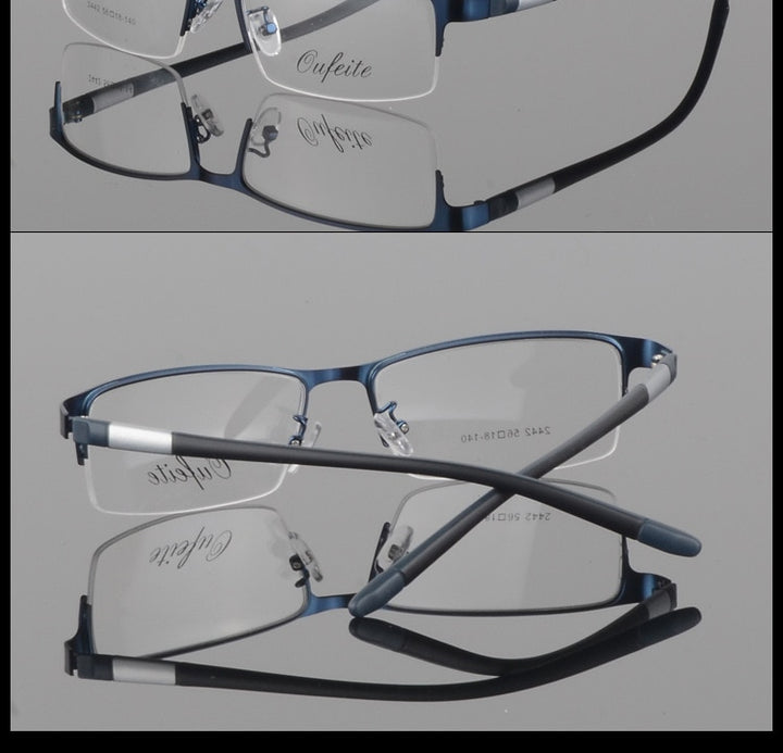 Men's Titanium Square Frame Half Rim Eyeglasses Gp8300 Semi Rim Bclear