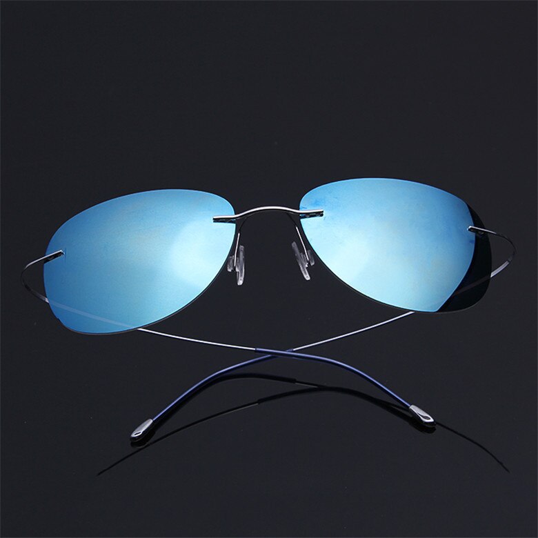 Brightzone Men's Sunglasses Oval Titanium Rimless Polarized 1258 Rimless Brightzone Silver Cold Blue