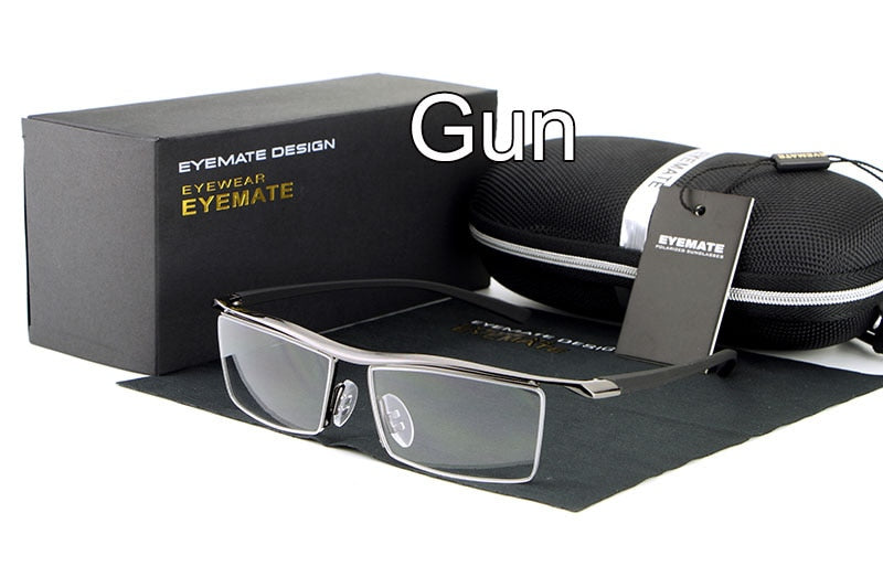 Hdcrafter Men's Eyeglasses Alloy Steel Acetate Semi Rim Square E004 Semi Rim Hdcrafter Eyeglasses gun