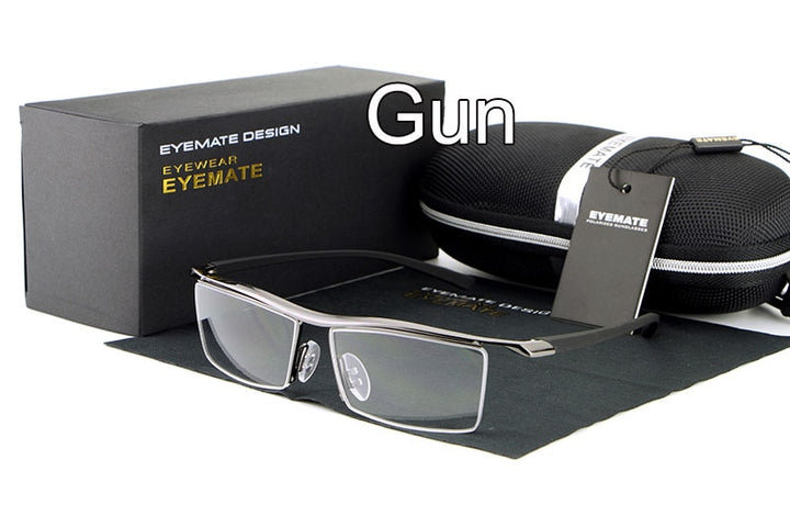 Hdcrafter Men's Eyeglasses Alloy Steel Acetate Semi Rim Square E004 Semi Rim Hdcrafter Eyeglasses gun