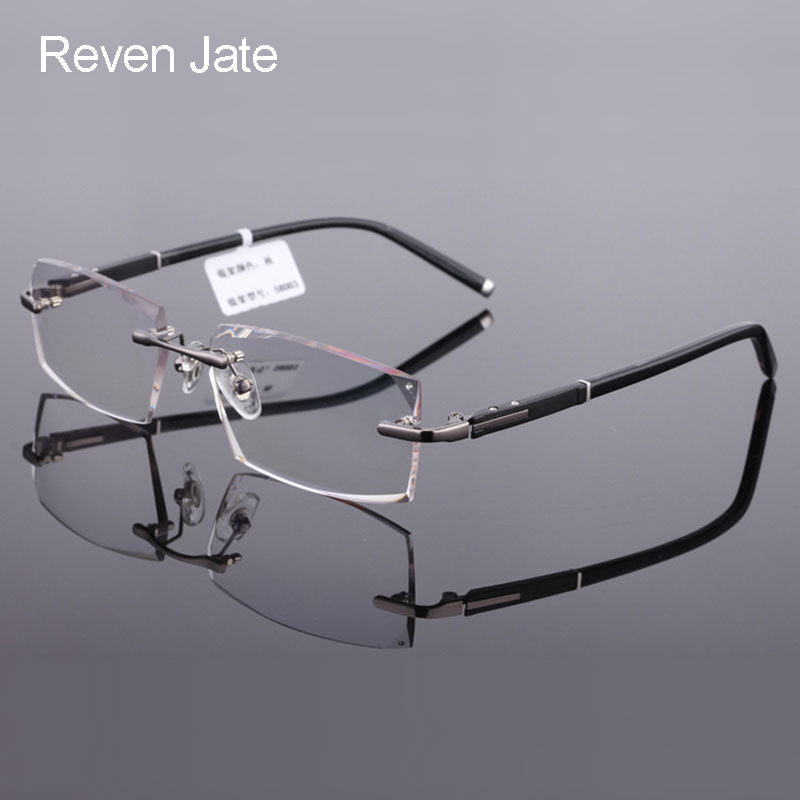 Reven Jate 58003 Pure Titanium Rimless Diamond Cutting Man Glasses Frame Eyeglasses (Gray) Rimless Reven Jate
