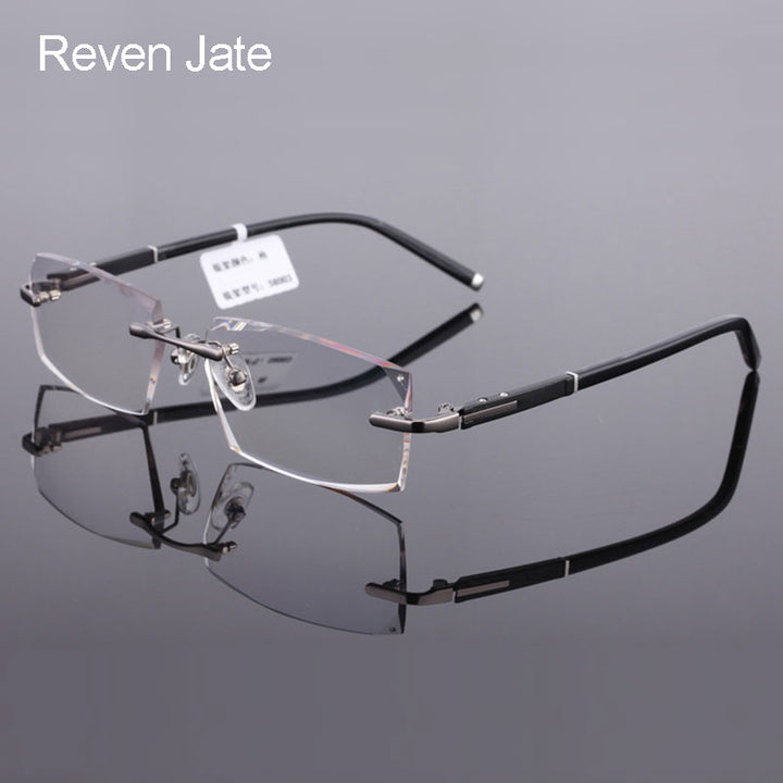 Reven Jate 58003 Pure Titanium Rimless Diamond Cutting Man Glasses Frame Eyeglasses (Gray) Rimless Reven Jate