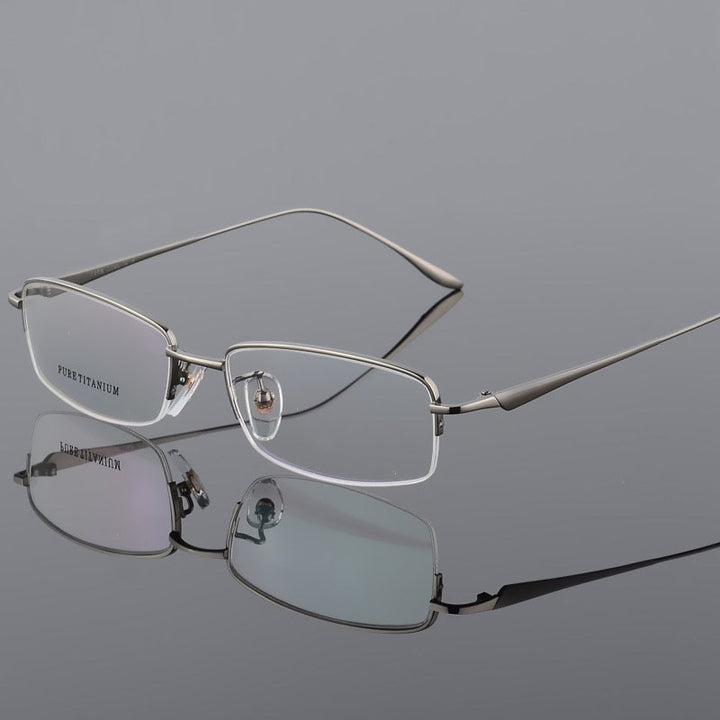Unisex Titanium Half Rim Eyeglasses Round Box Frame 8272 Semi Rim Bclear gray