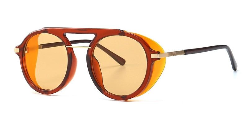 CCspace Unisex Full Rim Round Resin Steampunk Frame Sunglasses 46122 Sunglasses CCspace Sunglasses C4 orange