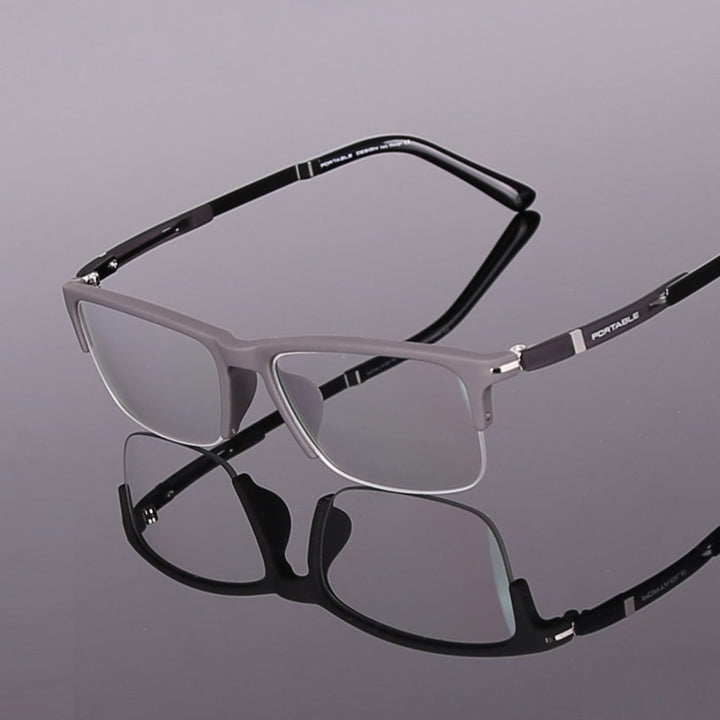 Hotochki Men's Semi Rim TR-90 Resin Square Frame Eyeglasses Semi Rim Hotochki