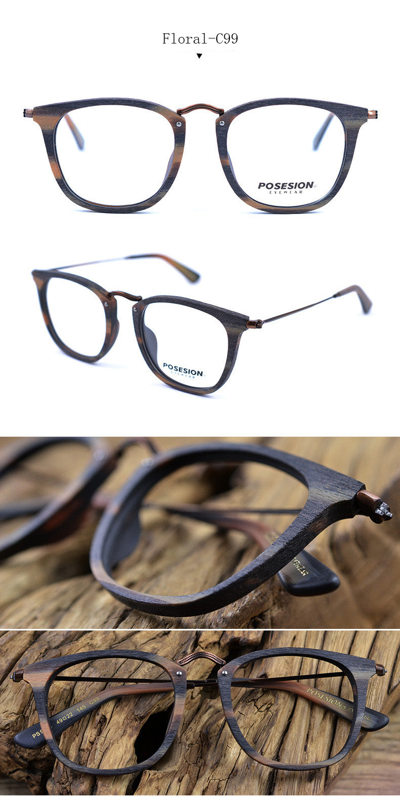 Hdcrafter Unisex Full Rim Round Metal Acetate Frame Eyeglasses Ps9121 Full Rim Hdcrafter Eyeglasses
