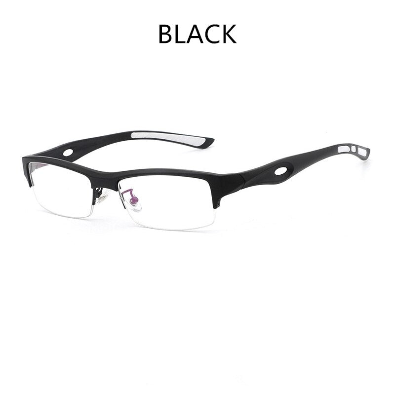 Hdcrafter Men's TR 90 Rectangle Semi Rim Frame Eyeglasses L1077 Semi Rim Hdcrafter Eyeglasses BLACK