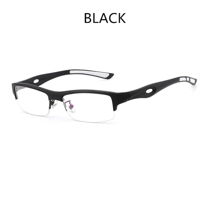 Hdcrafter Men's TR 90 Rectangle Semi Rim Frame Eyeglasses L1077 Semi Rim Hdcrafter Eyeglasses BLACK