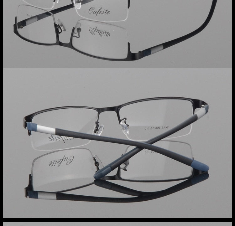 Men's Titanium Square Frame Half Rim Eyeglasses Gp8300 Semi Rim Bclear