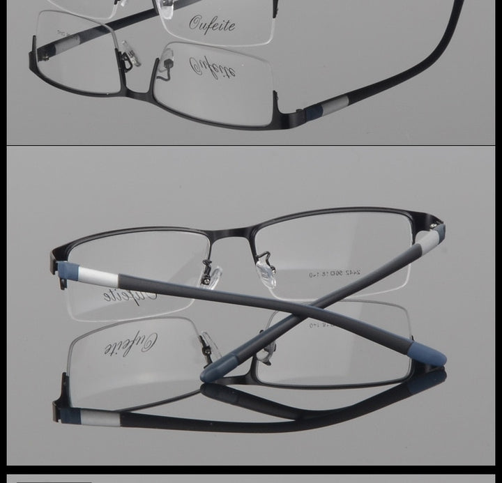 Men's Titanium Square Frame Half Rim Eyeglasses Gp8300 Semi Rim Bclear