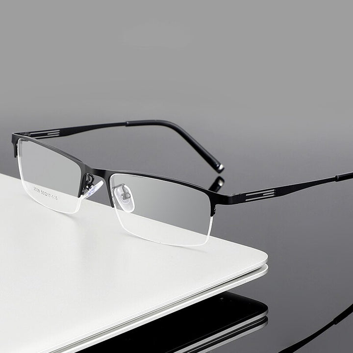 Men's Titanium Alloy Square Semi Rim Eyeglasses Sc2539 Semi Rim Bclear