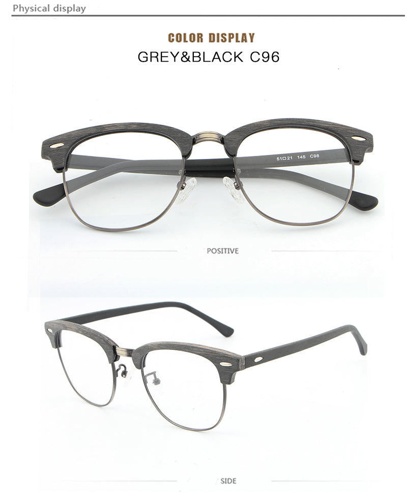 Hdcrafter Unisex Full Rim Round Half Wood Metal Frame Eyeglasses Full Rim Hdcrafter Eyeglasses
