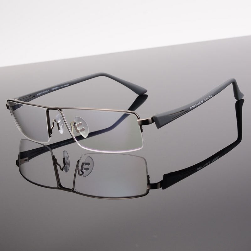 Hotochki Men's Semi Rim Rectangular Alloy Frame Eyeglasses P8157 Semi Rim Hotochki gray