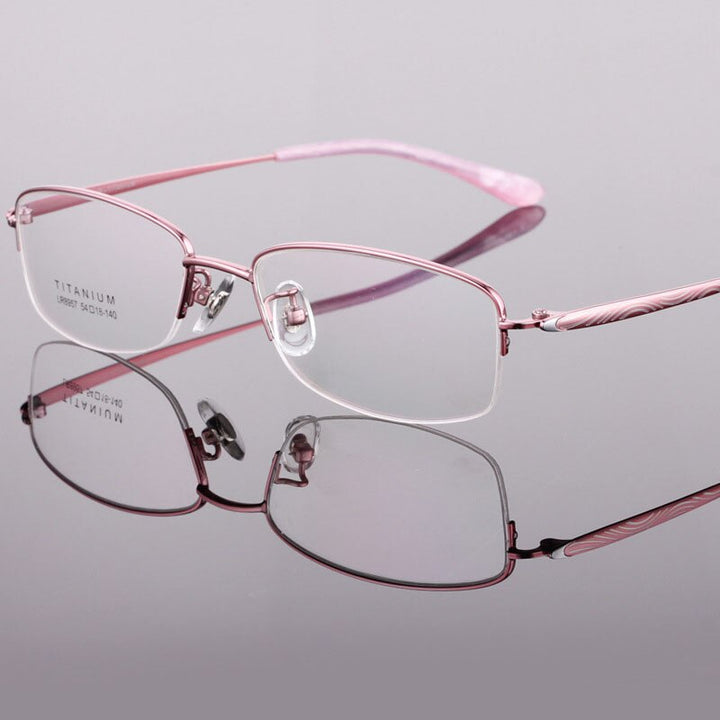 Women's Titanium Semi Rim Frame Eyeglasses Lr8957 Semi Rim Bclear Pink