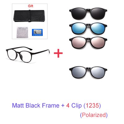 Ralferty 6 In 1 Magnet Sunglasses Women Polarized Eyeglass Frame With Clip On Glasses Men Round Uv400 Tr90 3D Yellow A2245 With Clip Ons Ralferty 1Frame 4 Clip 1235