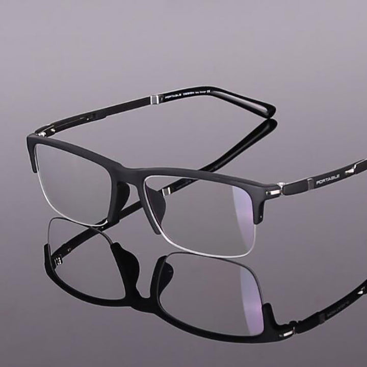 Hotochki Men's Semi Rim TR-90 Resin Square Frame Eyeglasses Semi Rim Hotochki black