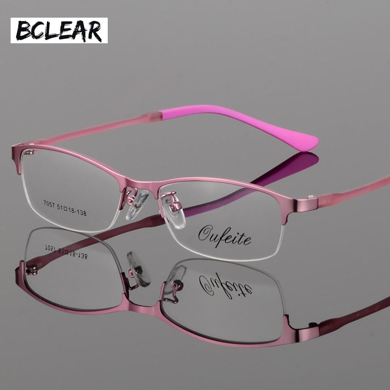 Women's Eyeglasses Alloy Frame Half Rim Tr Legs Mod 7057 Semi Rim Bclear Pink