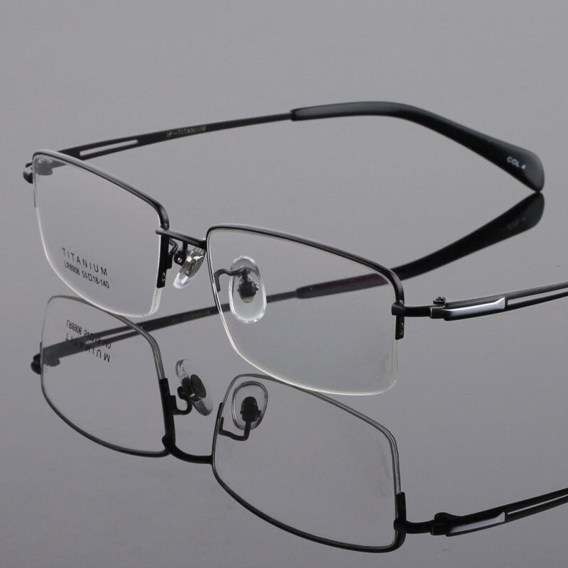 Men's Titanium Frame Half Rim Eyeglasses Lr8906 Semi Rim Bclear black