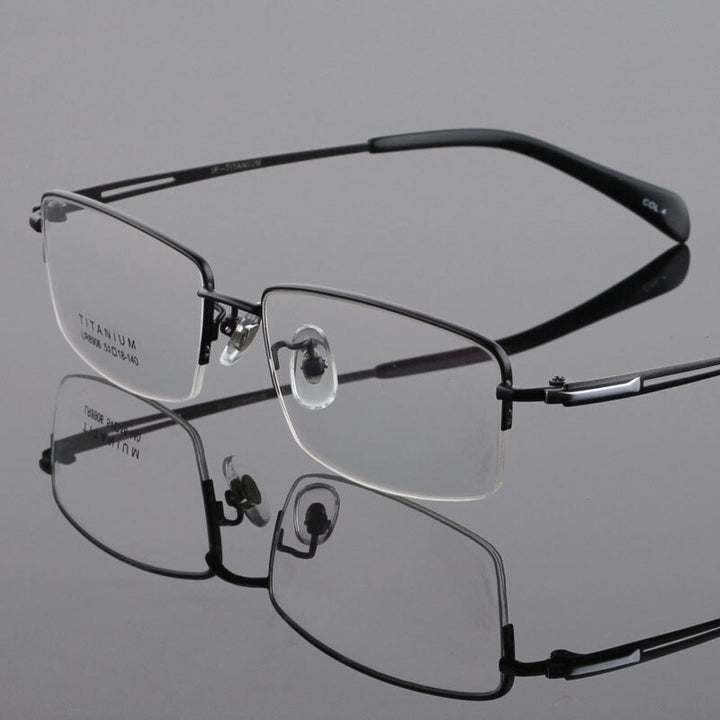 Men's Titanium Frame Half Rim Eyeglasses Lr8906 Semi Rim Bclear black
