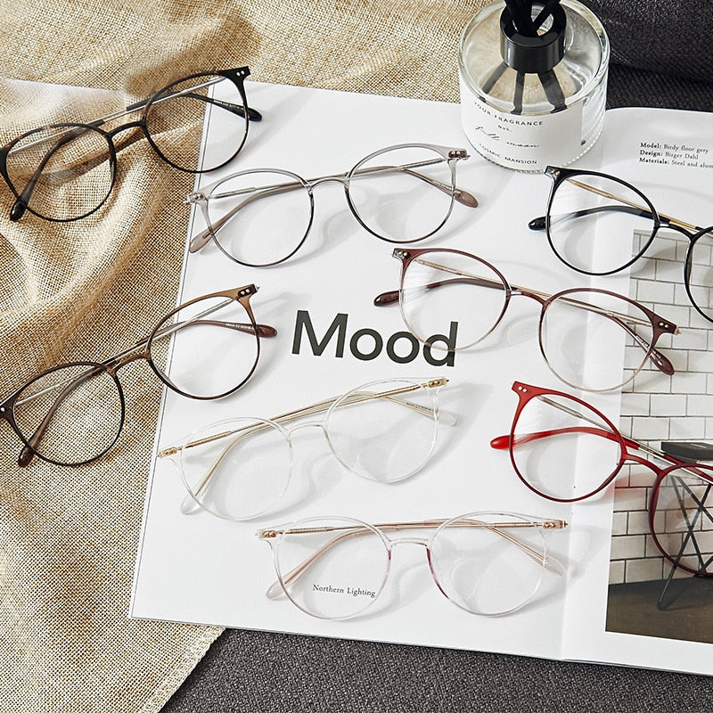 Hotony Unisex Full Rim Round Acetate Alloy Frame Eyeglasses Full Rim Hotony