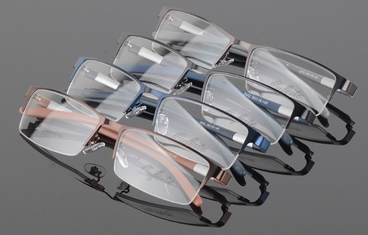 Men's Titanium Square Frame Half Rim Eyeglasses Gp8300 Semi Rim Bclear