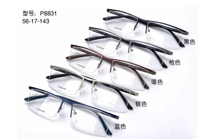 Men's Titanium Alloy Eyeglasses Half Rim Frame P8831 Semi Rim Bclear
