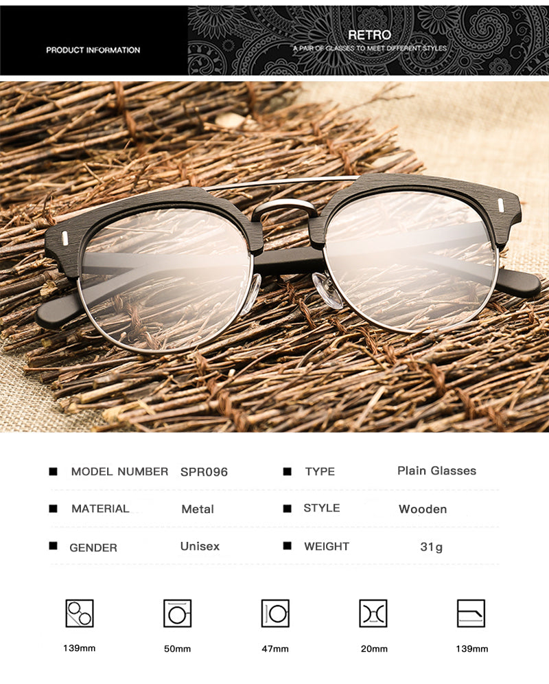 Hdcrafter Unisex Full Rim Round Wood Metal Frame Eyeglasses Bc01 Full Rim Hdcrafter Eyeglasses