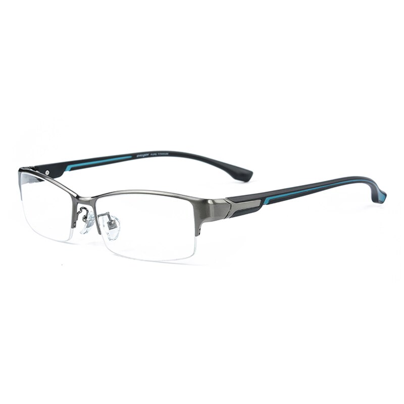 Reven Jate Men's Semi Rim Rectangle Titanium Eyeglasses L266 Semi Rim Reven Jate Gray-Blue