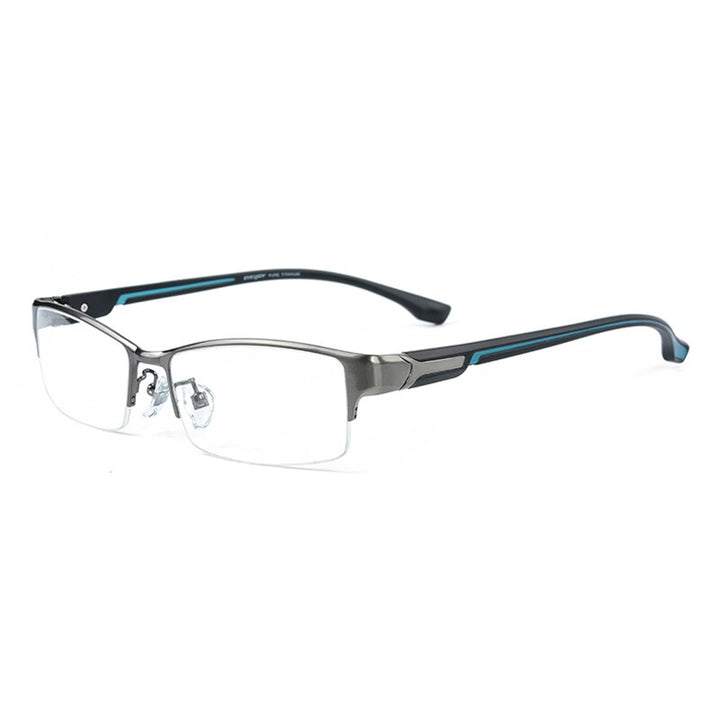 Reven Jate Men's Semi Rim Rectangle Titanium Eyeglasses L266 Semi Rim Reven Jate Gray-Blue