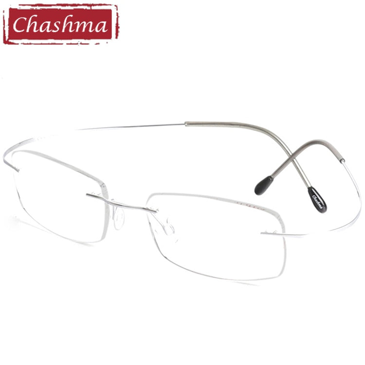 Chashma Ottica Unisex Rimless Rectangle Titanium Eyeglasses 6074 Rimless Chashma Ottica Silver