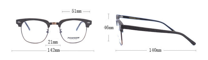 Hdcrafter Unisex Full Rim Round Metal Wood Frame Eyeglasses Ps7090 Full Rim Hdcrafter Eyeglasses
