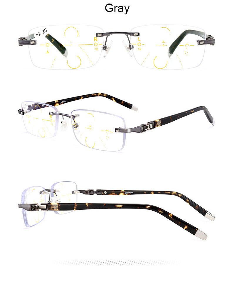 Hotochki Men's Rimless Titanium Alloy Frame Progressive Reading Glasses Anti Blue Light 656 Reading Glasses Hotochki
