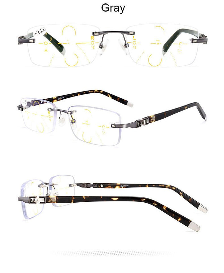 Hotochki Men's Rimless Titanium Alloy Frame Progressive Reading Glasses Anti Blue Light 656 Reading Glasses Hotochki