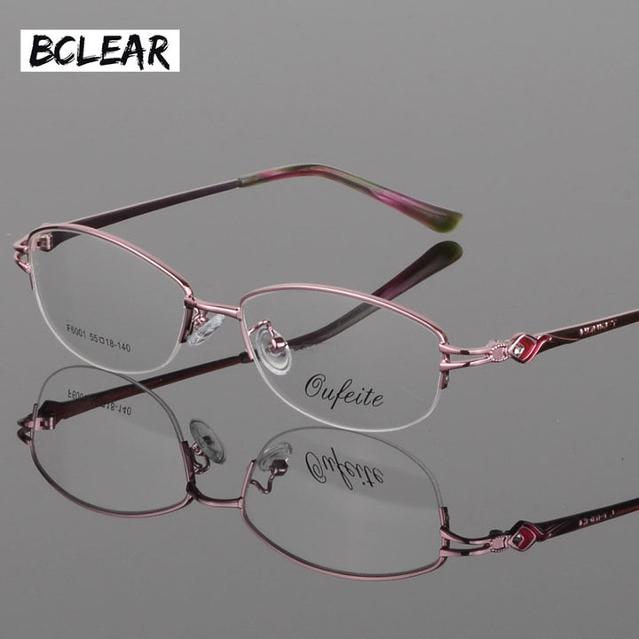 Women's Half Rim Eyeglasses Alloy Frame Sf6001 Semi Rim Bclear Pink