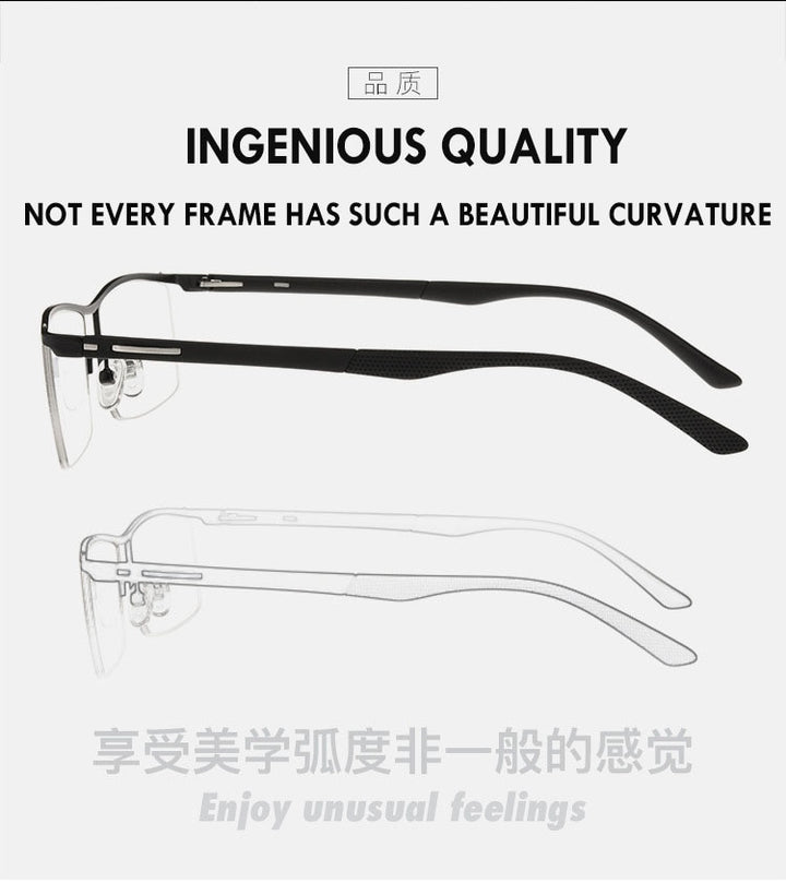 Men's Titanium Alloy Eyeglasses Half Rim Frame P8831 Semi Rim Bclear