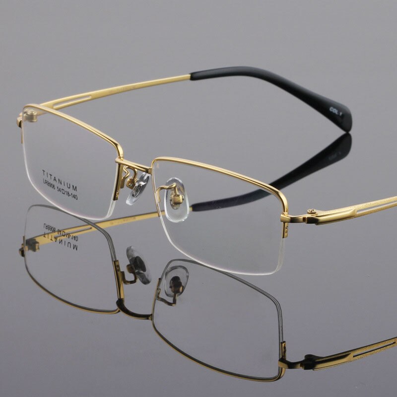 Men's Titanium Frame Half Rim Eyeglasses Lr8906 Semi Rim Bclear Gold